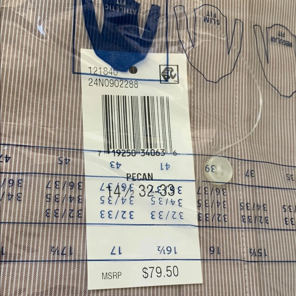 Tommy Hilfiger Tan and White Dress Shirt Classic Style athletic fit  14.5 32/33 - Picture 3 of 11